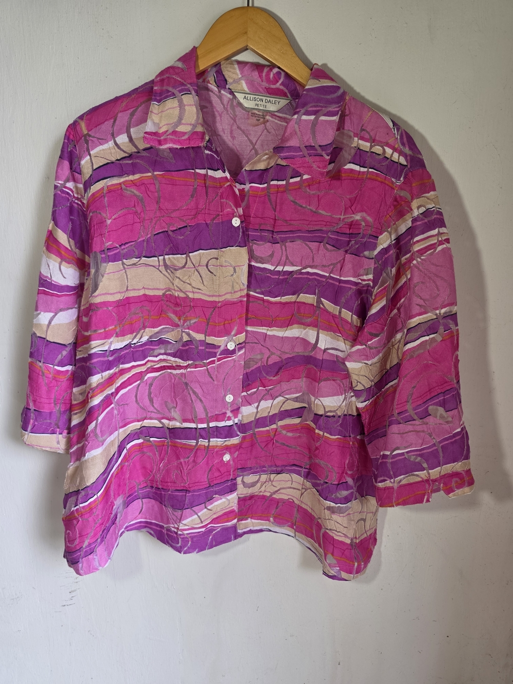 Allison Daley Pink Purple Striped Button-Down Blouse